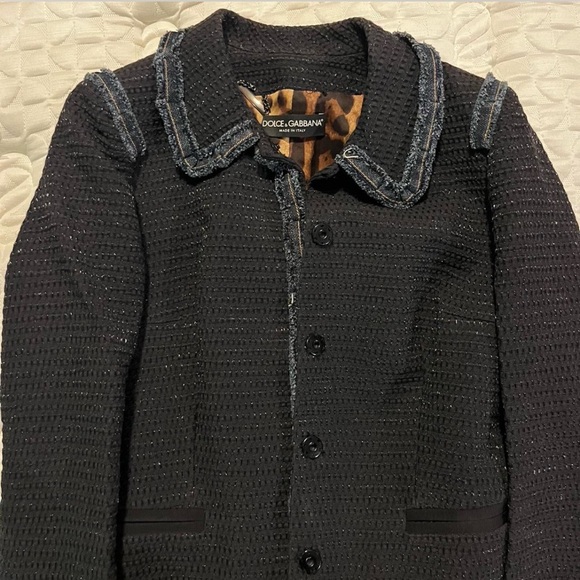 Dolce & Gabbana Jackets & Blazers - Dolce & Gabbana Black Tweed Jacket with Leopard-Print Lining